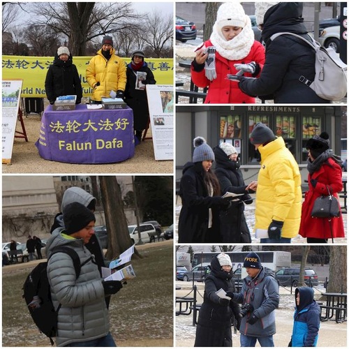 Image for article Washington DC: I praticanti nel fine settimana di Capodanno sfidano il freddo per sensibilizzare i turisti sul Falun Gong