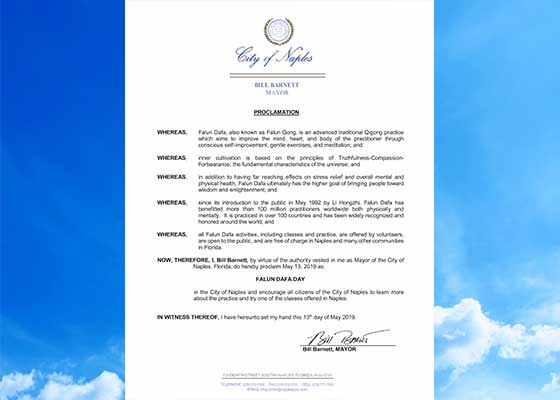 Image for article Il sindaco di Naples in Florida proclama il 13 maggio 2019 la Giornata della Falun Dafa