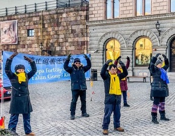 Image for article Svezia: Un’attivista per la tutela dei diritti umani, insieme ad altri visitatori, si schiera dalla parte del Falun Gong