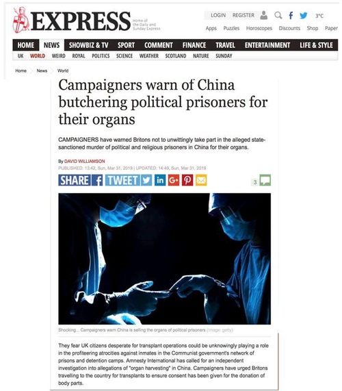 Image for article Media britannici chiedono la fine del prelievo forzato di organi in Cina