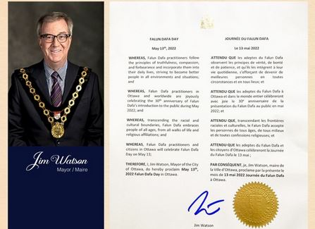 Image for article Ottawa, Canada: Il sindaco proclama la Giornata della Falun Dafa e un membro del Parlamento invia una lettera di sostegno 