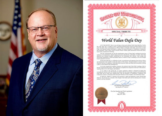 Image for article Michigan: Un senatore dello Stato rilascia un tributo speciale in onore della Giornata della Falun Dafa