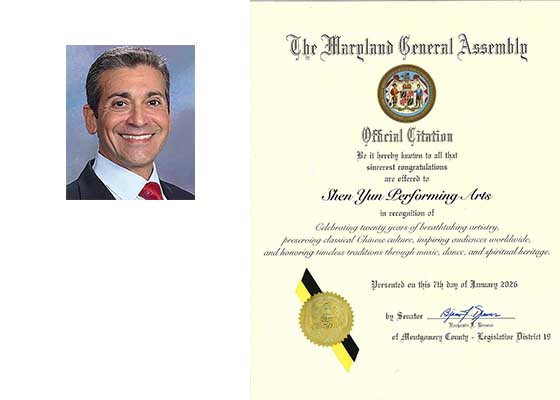 Image for article Il senatore dello Stato del Maryland rilascia un proclama d'onore per congratularsi con Shen Yun Performing Arts