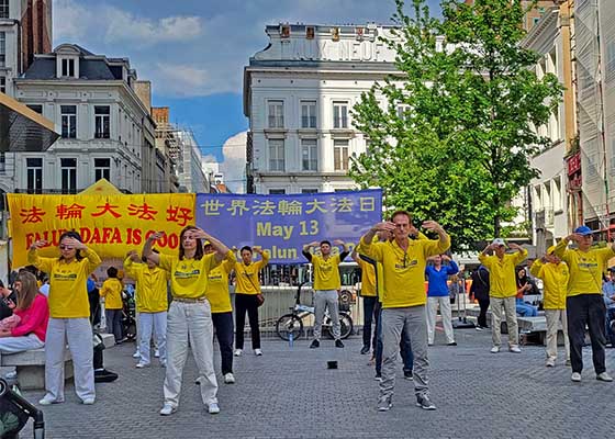 Image for article Belgio: Le persone hanno sperimentato la serena forza di Verità-Compassione-Tolleranza durante le celebrazioni della Giornata Mondiale della Falun Dafa