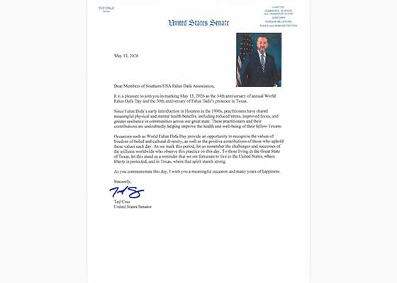 Image for article Il senatore Ted Cruz celebra la Giornata Mondiale della Falun Dafa