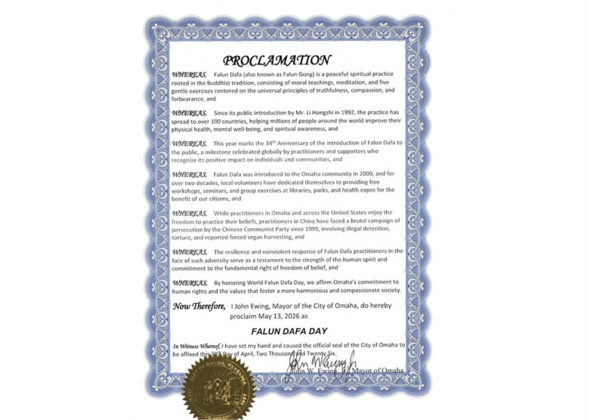 Image for article Il sindaco di Omaha proclama la Giornata Mondiale della Falun Dafa