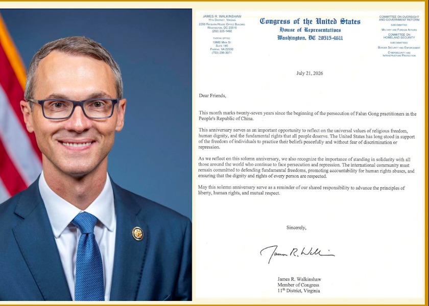 Image for article Membro del Congresso degli Stati Uniti della Virginia pubblica una lettera a sostegno del Falun Gong